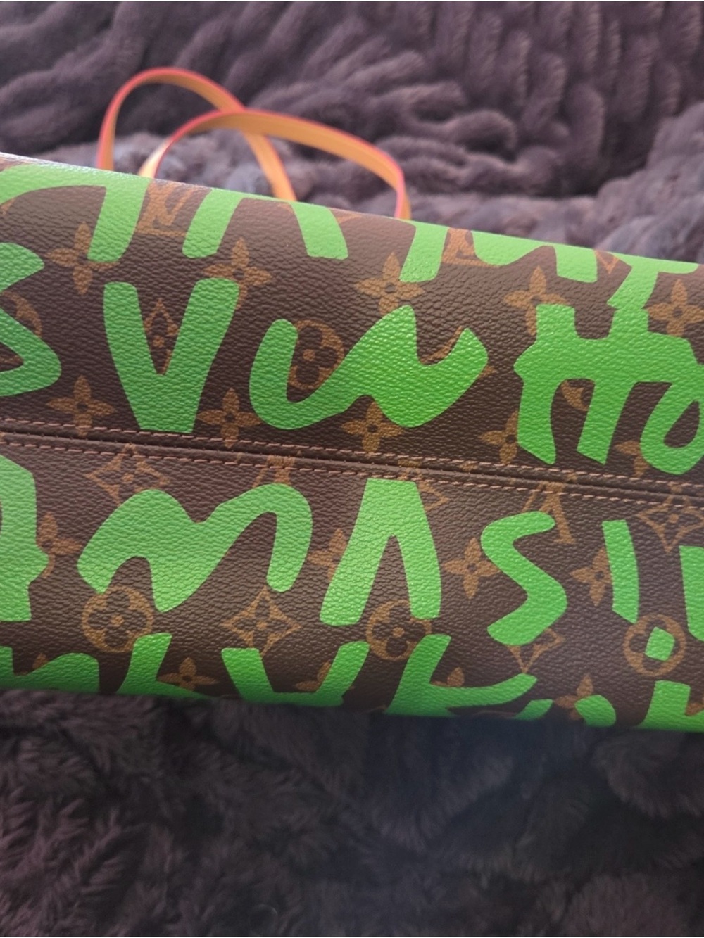 Brown Monogram Tote with Green Graffiti - Picture 5 of 8